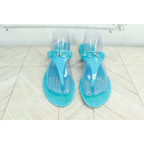 Coach  Blue Jelly Slip On T-Strap Casual Thong Flats Sandals Size 8 - Picture 5 of 9